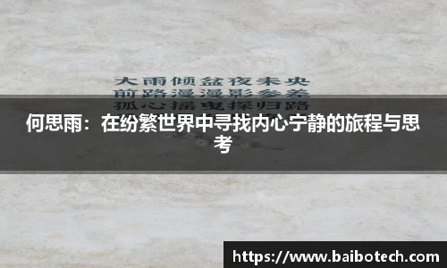 何思雨：在纷繁世界中寻找内心宁静的旅程与思考